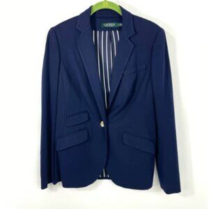Lauren Ralph Lauren Women Sz.8 Navy Single Buttoned Blazer Slim Fit Gold Button